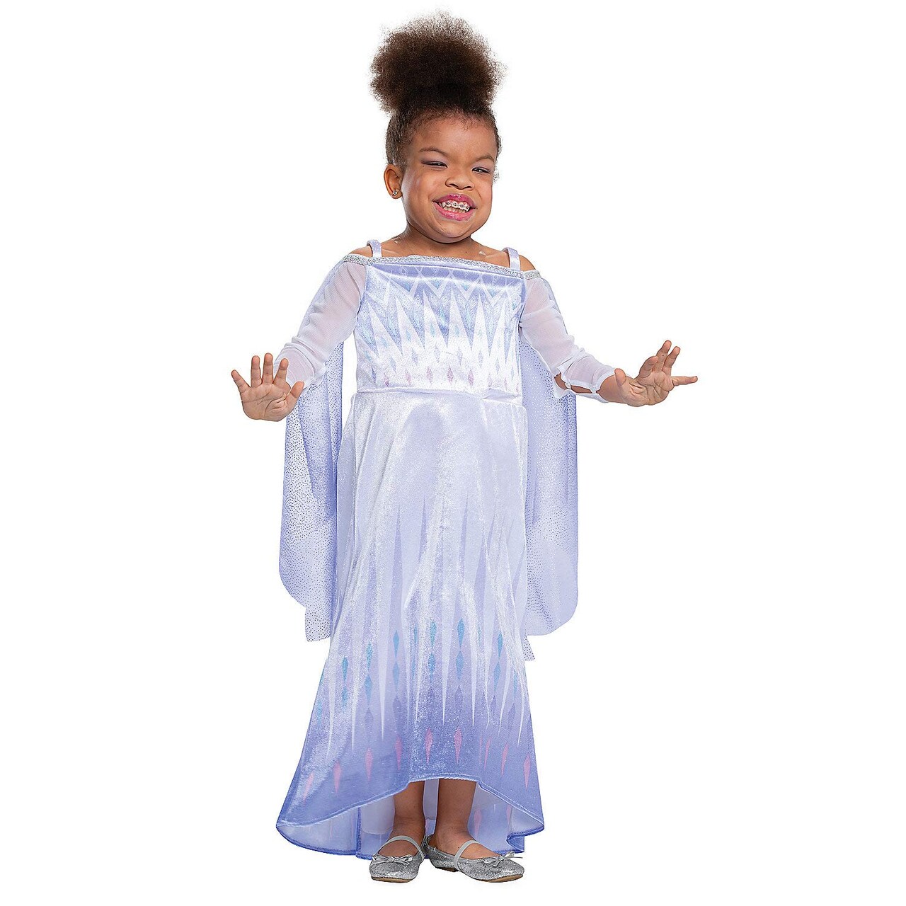 Kid’s Elsa Snow Queen Adaptive Costume with Sparkly Sleeves and Easy Access Design